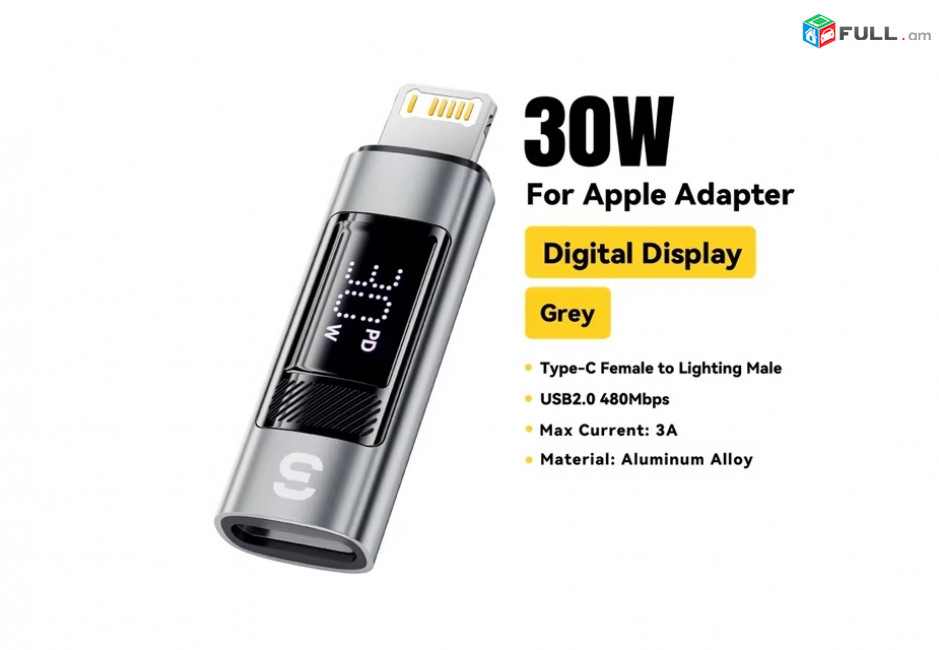 Essager USB C to Lighting Adapter для iPad 30W Digital Display OTG Converter for iPhone15 14 13 12 Lightning