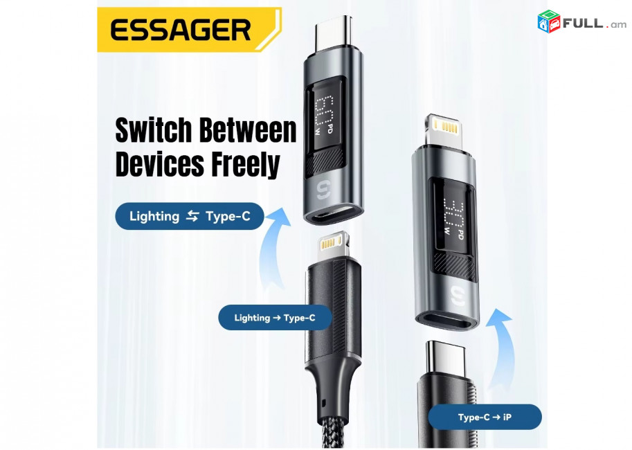 Essager USB C to Lighting Adapter для iPad 30W Digital Display OTG Converter for iPhone15 14 13 12 Lightning