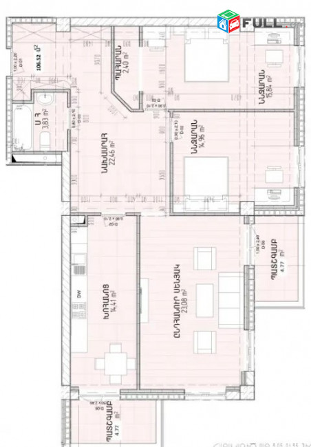  3 սենյականոց բնակարան նորակառույց շենքում Պարույր Սևակի փողոցում, 107 ք.մ., բարձր առաստաղներ